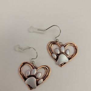 Fashion Jewelry Heart Paw Earrings - Copper and Silver